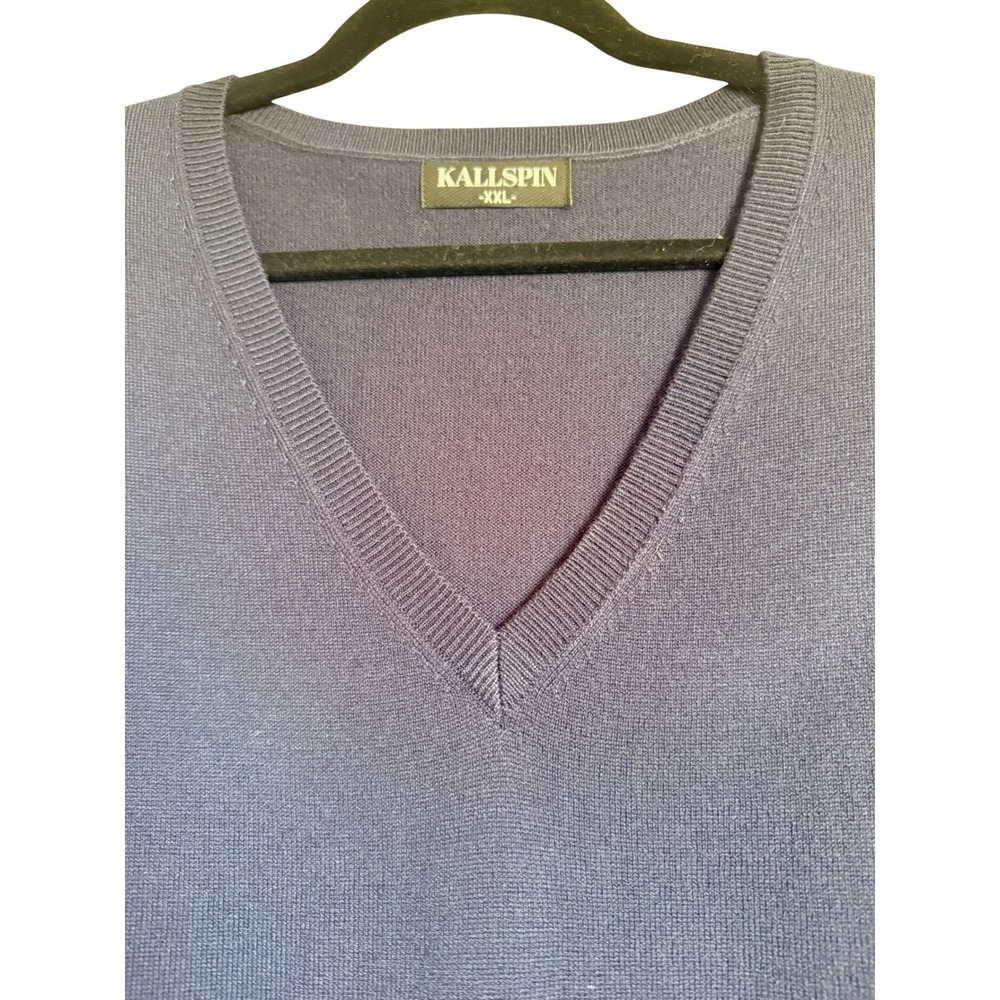 Preppy Classic Kallspin Navy Blue Cashmere Wool V-Neck Sweater Vest XXL Pullover - Picture 2 of 9